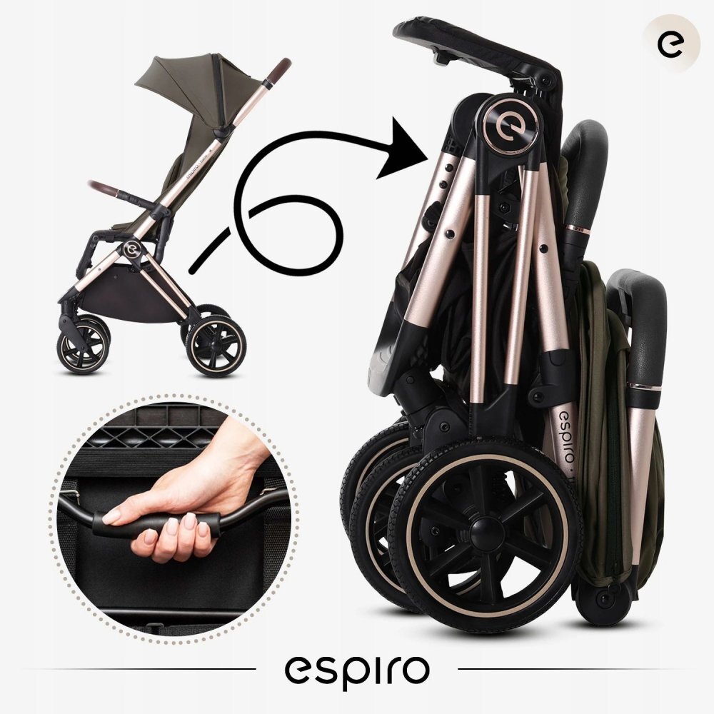 Espiro Carucior pentru copii Flame Green 0-22 kg pliabil cu suspensii spatar reglabil geanta husa pentru picioare si suport pentru pahar