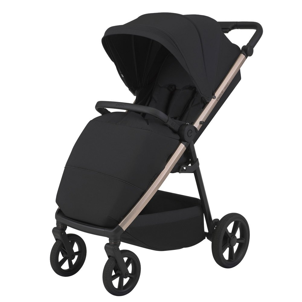 Espiro Carucior pentru copii Pearl Black 0-22 kg pliabil cu suspensii maner reglabil spatar reglabil suport pentru pahar si husa pentru picioare