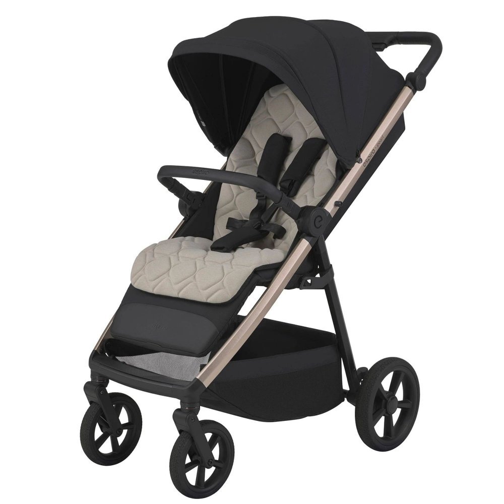 Espiro Carucior pentru copii Pearl Black 0-22 kg pliabil cu suspensii maner reglabil spatar reglabil suport pentru pahar si husa pentru picioare