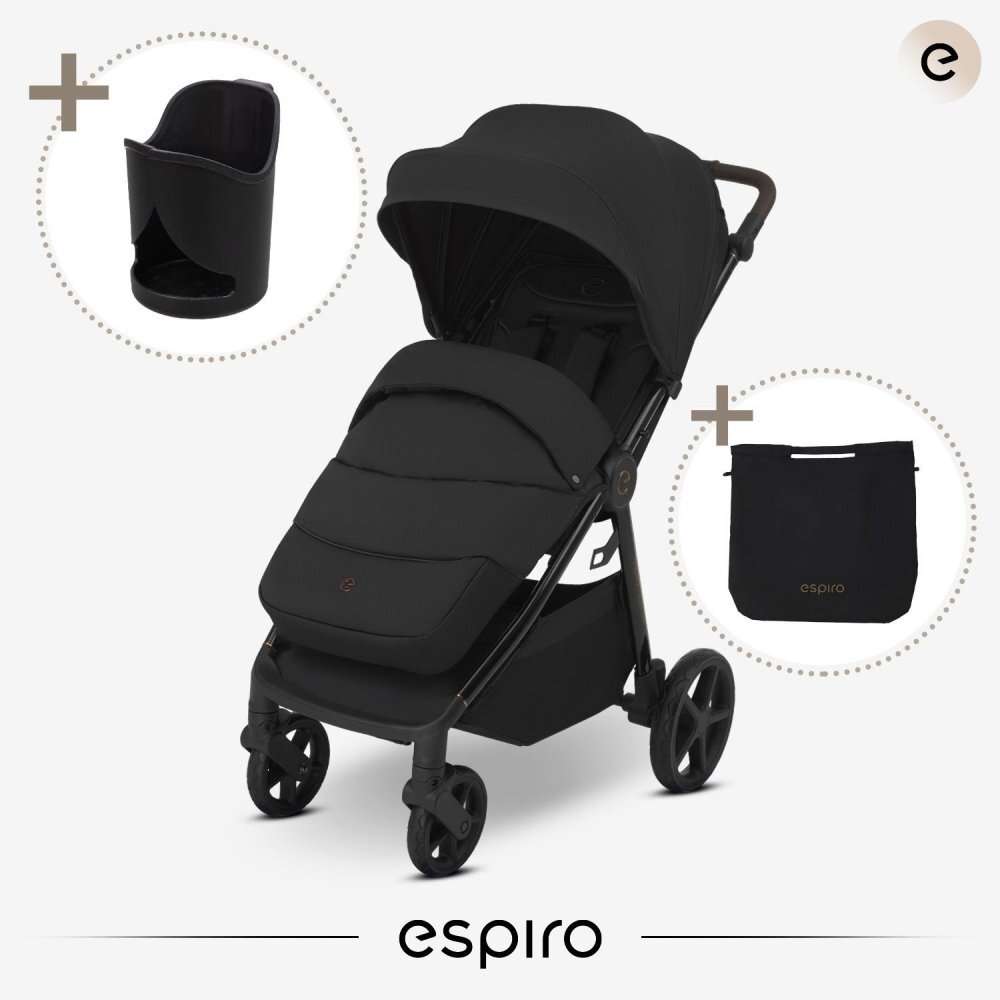 Espiro Carucior pentru copii Wave Pro Beige 0-22 kg pliabil cu suspensii spatar reglabil husa pentru picioare si geanta