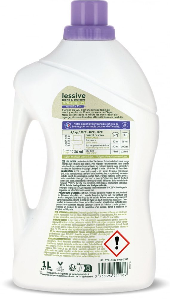Etamine du Lys Detergent Bio rufe albe si colorate Etamine parfum lavanda 33 spalari 1 litru