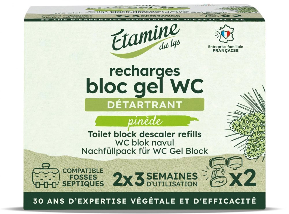 Etamine du Lys Rezerva 2 pastile gel pentru curatare si detartrare toaleta Etamine parfum pin si eucalipt 100 ml
