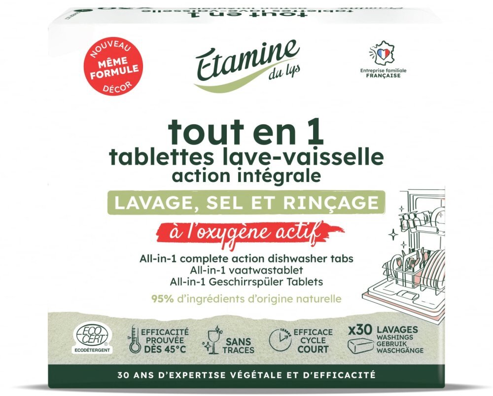 Etamine du Lys Tablete Bio fara parfum all-in-1 spalare sare clatire Etamine pentru masina de spalat vase 30 bucati