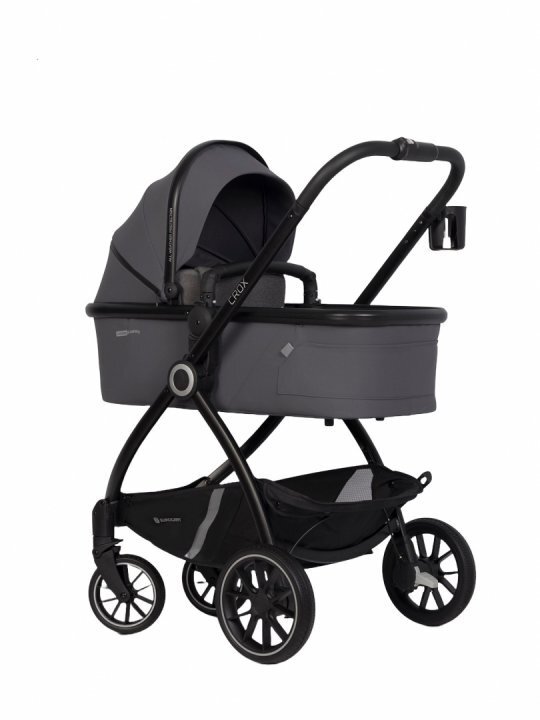 Euro-Cart Carucior 2 in 1 pentru copii Crox compus din doua piese distincte cadrul de aluminiu Roti mari Scaun reversibil capotina si husa de picioruse cu Geanta si accesorii incluse pana la 22 kg Iron