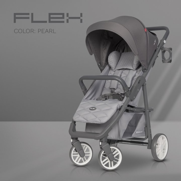 Euro-Cart Carucior nou nascut Flex omologat pana la 22kg Pearl cu spatar reglabil in 3 pozitii cadru din aluminiu roti cu suspensii si accesorii incluse