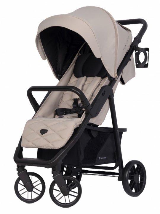 Euro-Cart Carucior pentru copii Flex omologat pana la 22 kg Fossil Black Edition cu cadru de aluminiu roti cu suspensii echipat cu husa de picioruse groasa pelerina de ploaie si suport pentru biberon