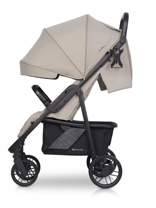 Euro-Cart Carucior pentru copii Flex omologat pana la 22 kg Fossil Black Edition cu cadru de aluminiu roti cu suspensii echipat cu husa de picioruse groasa pelerina de ploaie si suport pentru biberon