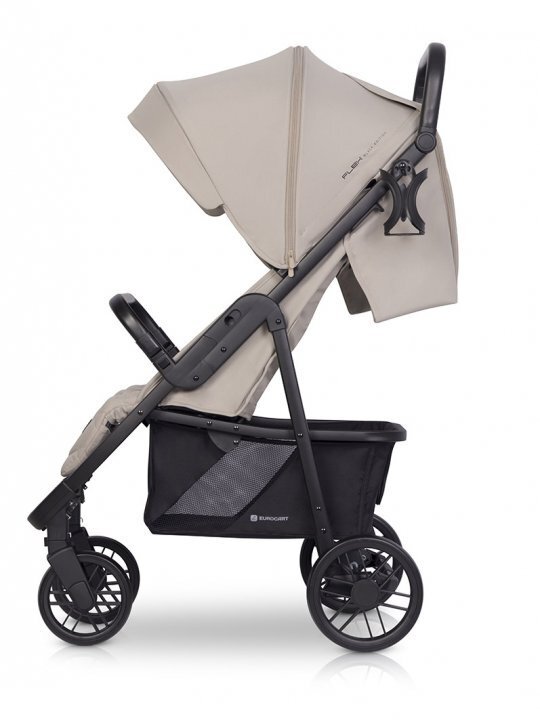 Euro-Cart Carucior pentru copii Flex omologat pana la 22 kg Fossil Black Edition cu cadru de aluminiu roti cu suspensii echipat cu husa de picioruse groasa pelerina de ploaie si suport pentru biberon