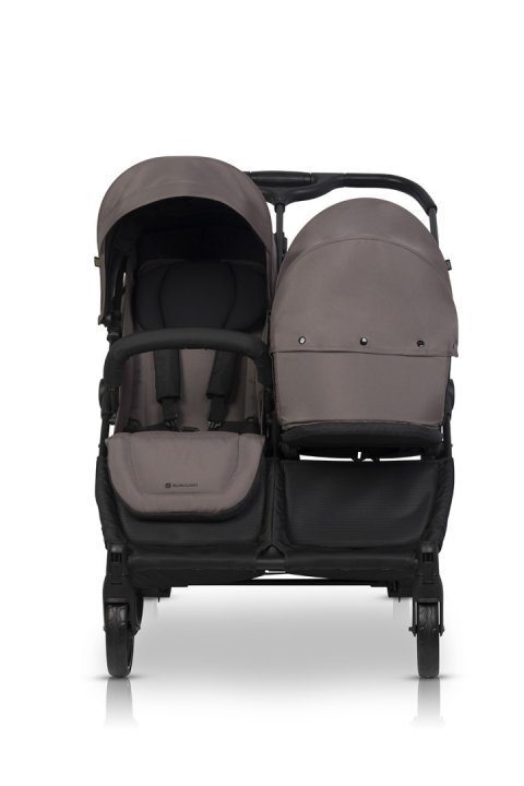 Euro-Cart Carucior pentru gemeni 2 in 1 Euro Cart Doblo Taupe cu Landouri pliabil cu suspensii spatar reglabil copertina reglabila si accesorii incluse greutate maxim admisa 22 kg