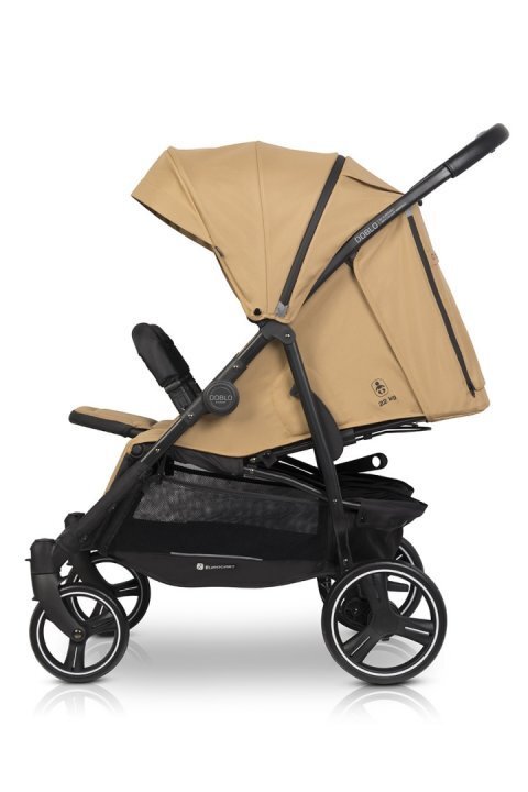 Euro-Cart Carucior pentru gemeni Euro Cart Doblo cu Spatar si Suport pentru picioare reglabile individual copertina reglabila husa calduroasa pentru picioare frana actionata prin pedala de la nastere pana la 22 kg Camel