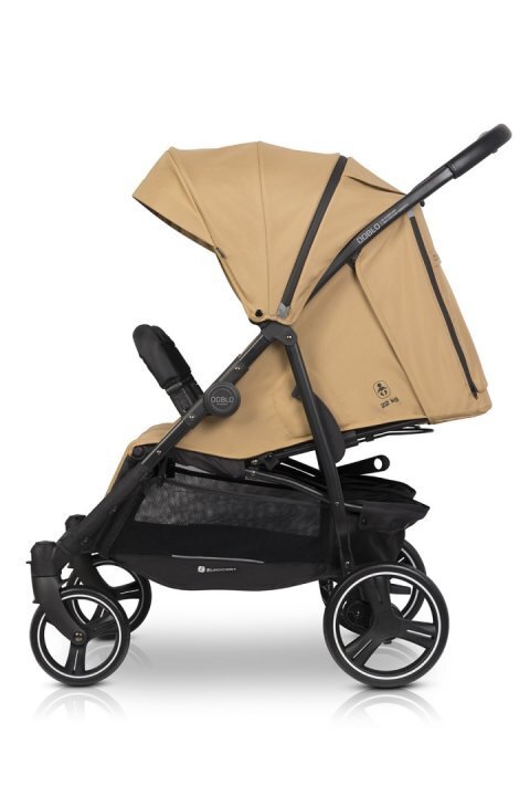 Euro-Cart Carucior pentru gemeni Euro Cart Doblo cu Spatar si Suport pentru picioare reglabile individual copertina reglabila husa calduroasa pentru picioare frana actionata prin pedala de la nastere pana la 22 kg Camel