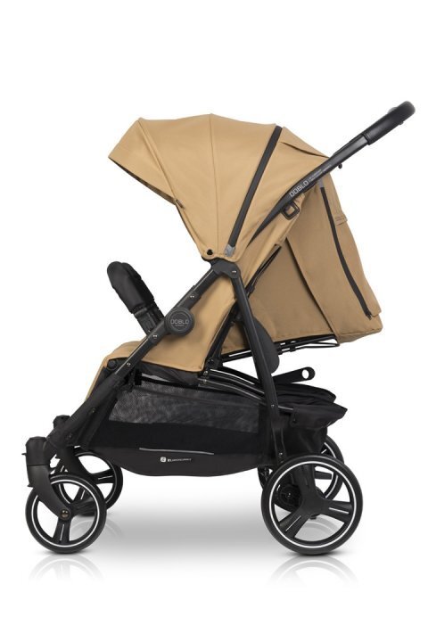 Euro-Cart Carucior pentru gemeni Euro Cart Doblo cu Spatar si Suport pentru picioare reglabile individual copertina reglabila husa calduroasa pentru picioare frana actionata prin pedala de la nastere pana la 22 kg Camel