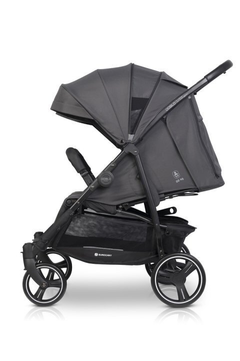 Euro-Cart Carucior pentru gemeni Euro Cart Doblo cu Spatar si Suport pentru picioare reglabile individual copertina reglabila husa calduroasa pentru picioare frana actionata prin pedala de la nastere pana la 22 kg Iron
