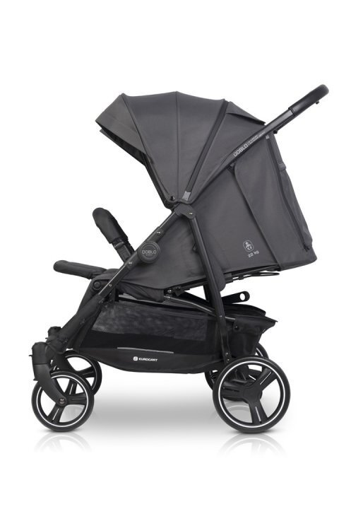 Euro-Cart Carucior pentru gemeni Euro Cart Doblo cu Spatar si Suport pentru picioare reglabile individual copertina reglabila husa calduroasa pentru picioare frana actionata prin pedala de la nastere pana la 22 kg Iron