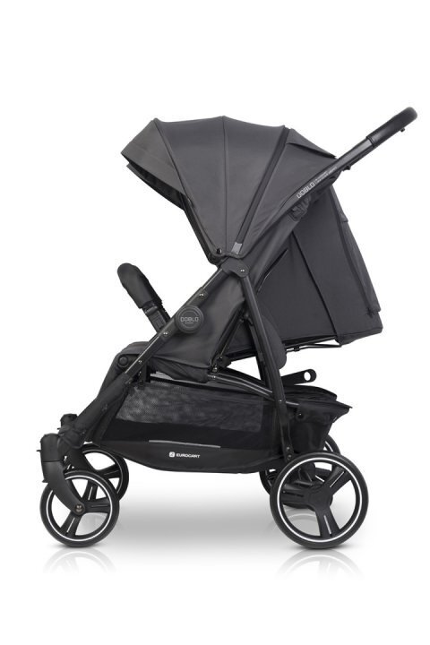 Euro-Cart Carucior pentru gemeni Euro Cart Doblo cu Spatar si Suport pentru picioare reglabile individual copertina reglabila husa calduroasa pentru picioare frana actionata prin pedala de la nastere pana la 22 kg Iron