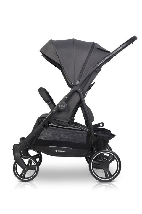 Euro-Cart Carucior pentru gemeni Euro Cart Doblo cu Spatar si Suport pentru picioare reglabile individual copertina reglabila husa calduroasa pentru picioare frana actionata prin pedala de la nastere pana la 22 kg Iron