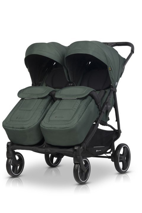 Euro-Cart Carucior pentru gemeni Euro Cart Doblo cu Spatar si Suport pentru picioare reglabile individual copertina reglabila husa calduroasa pentru picioare frana actionata prin pedala de la nastere pana la 22 kg Jungle