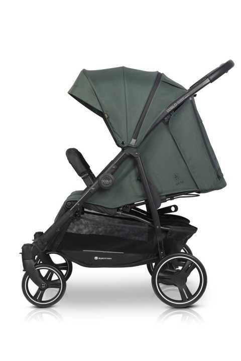 Euro-Cart Carucior pentru gemeni Euro Cart Doblo cu Spatar si Suport pentru picioare reglabile individual copertina reglabila husa calduroasa pentru picioare frana actionata prin pedala de la nastere pana la 22 kg Jungle