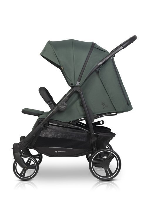 Euro-Cart Carucior pentru gemeni Euro Cart Doblo cu Spatar si Suport pentru picioare reglabile individual copertina reglabila husa calduroasa pentru picioare frana actionata prin pedala de la nastere pana la 22 kg Jungle
