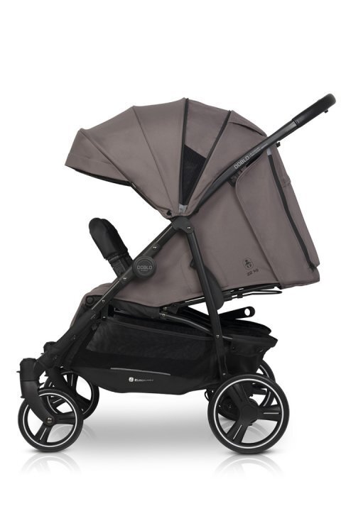 Euro-Cart Carucior pentru gemeni Euro Cart Doblo cu Spatar si Suport pentru picioare reglabile individual copertina reglabila husa calduroasa pentru picioare frana actionata prin pedala de la nastere pana la 22 kg Taupe
