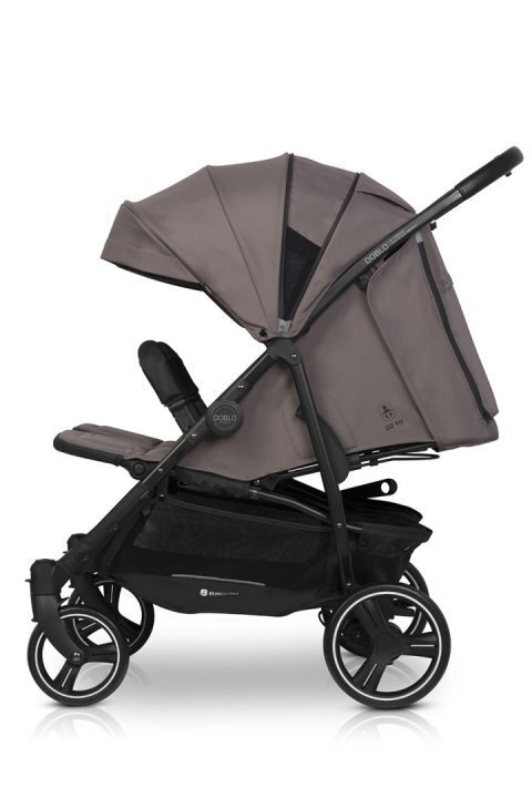 Euro-Cart Carucior pentru gemeni Euro Cart Doblo cu Spatar si Suport pentru picioare reglabile individual copertina reglabila husa calduroasa pentru picioare frana actionata prin pedala de la nastere pana la 22 kg Taupe