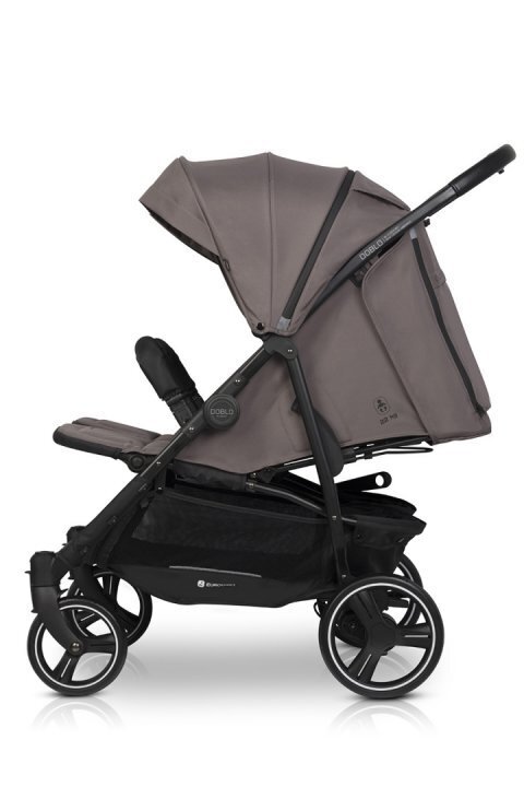Euro-Cart Carucior pentru gemeni Euro Cart Doblo cu Spatar si Suport pentru picioare reglabile individual copertina reglabila husa calduroasa pentru picioare frana actionata prin pedala de la nastere pana la 22 kg Taupe