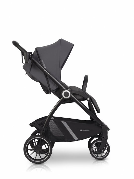 Euro-Cart Carucior pentru nou nascut Crox cu cadrul de aluminiu pliere compacta scaun reversibil cu 3 nivele de ajustare a spatarului capotina si husa de picioruse roti cu suspensii pana la 22 kg Iron