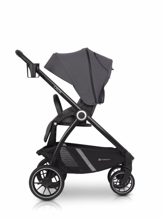 Euro-Cart Carucior pentru nou nascut Crox cu cadrul de aluminiu pliere compacta scaun reversibil cu 3 nivele de ajustare a spatarului capotina si husa de picioruse roti cu suspensii pana la 22 kg Iron