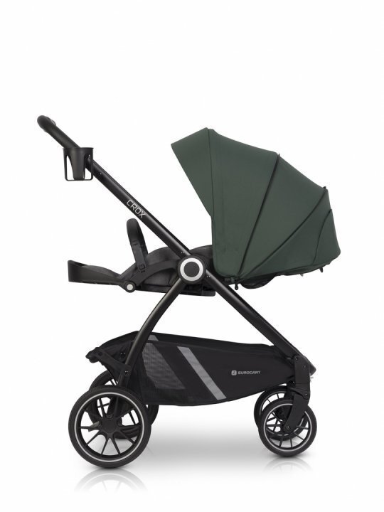 Euro-Cart Carucior pentru nou nascut Crox cu cadrul de aluminiu pliere compacta scaun reversibil cu 3 nivele de ajustare a spatarului capotina si husa de picioruse roti cu suspensii pana la 22 kg Jungle