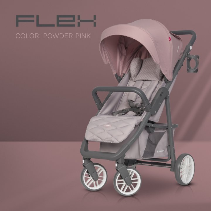 Euro-Cart Carucior sport Flex Powder pink cadru de aluminiu roti cu suspensii spatar reglabil in 3 pozitii suport pentru biberon accesorii incluse