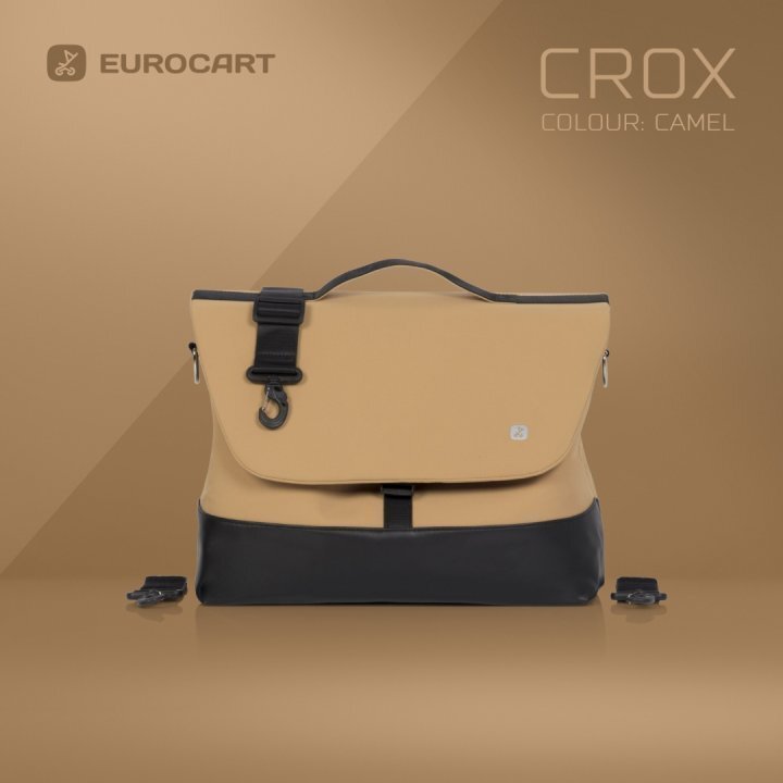 Euro-Cart Geanta multifunctionala pentru mamici Euro Cart compatibila carucioarelor Corso si Crox cu un compartiment si buzunare impermeabila si complet rigida dimensiune 44 x 27 x 14 cm Camel