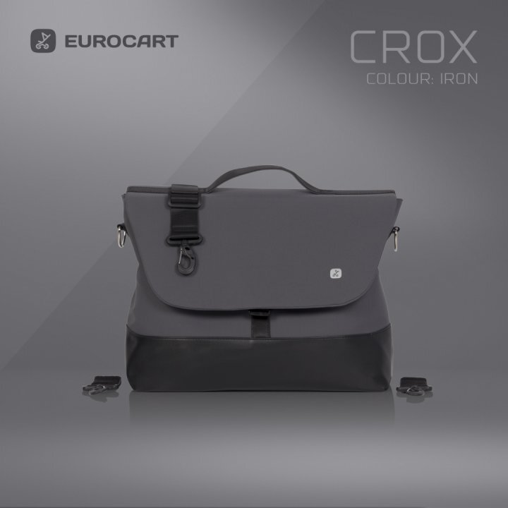 Euro-Cart Geanta multifunctionala pentru mamici Euro Cart compatibila carucioarelor Corso si Crox cu un compartiment si buzunare impermeabila si complet rigida dimensiune 44 x 27 x 14 cm Iron