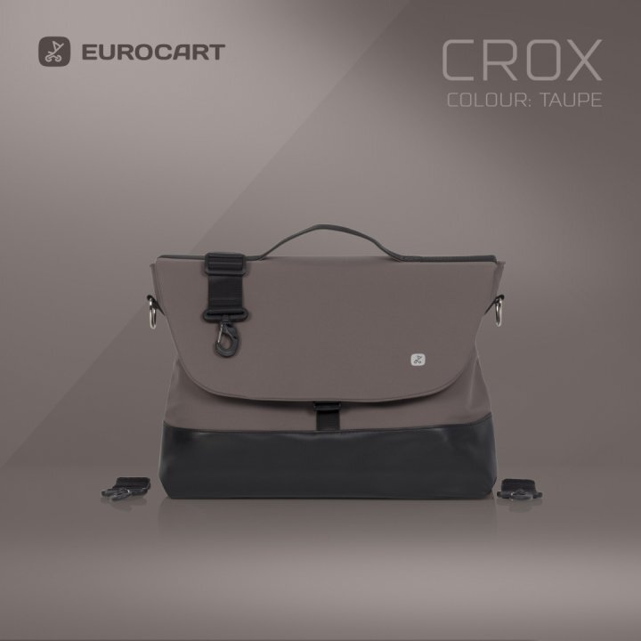 Euro-Cart Geanta multifunctionala pentru mamici Euro Cart compatibila carucioarelor Corso si Crox cu un compartiment si buzunare impermeabila si complet rigida dimensiune 44 x 27 x 14 cm Taupe