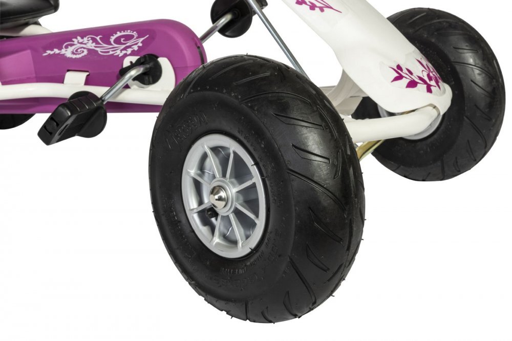 Ferbedo Kart Air Runner Flower alb scaun ajustabil functie free-wheel roti pneumatice frana de mana volan cu sunete 102 X 60 X h64 cm