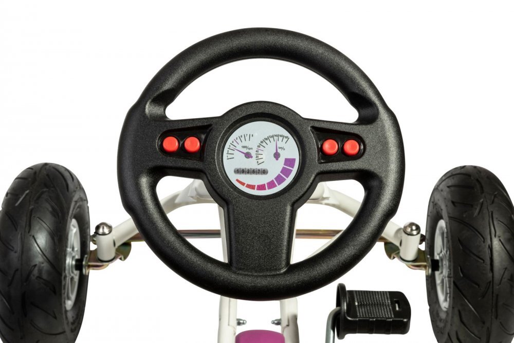 Ferbedo Kart Air Runner Flower alb scaun ajustabil functie free-wheel roti pneumatice frana de mana volan cu sunete 102 X 60 X h64 cm
