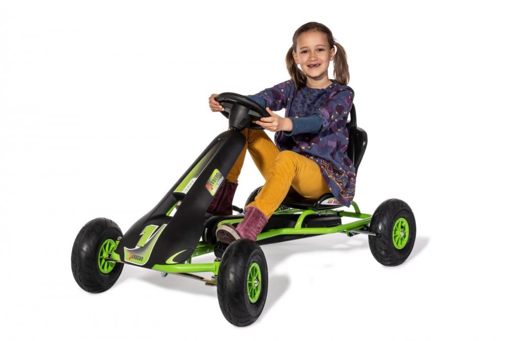 Ferbedo Kart AR8G Air Racer verde scaun ajustabil functie free-wheel roti pneumatice cu rulmenti frana de mana volan cu sunete 111 X 72 X h66 cm
