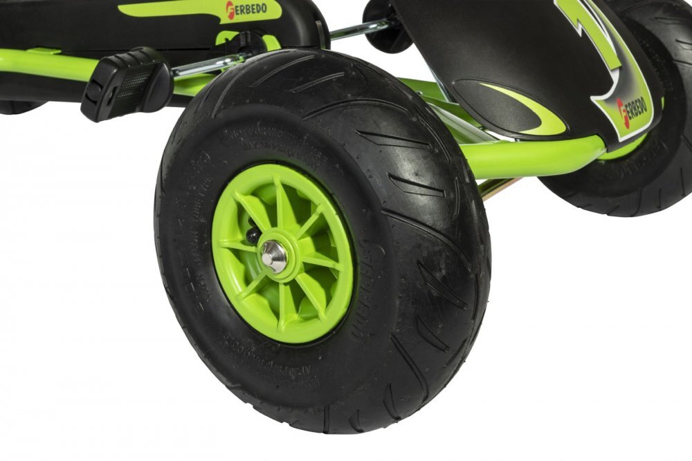 Ferbedo Kart AR8G Air Racer verde scaun ajustabil functie free-wheel roti pneumatice cu rulmenti frana de mana volan cu sunete 111 X 72 X h66 cm