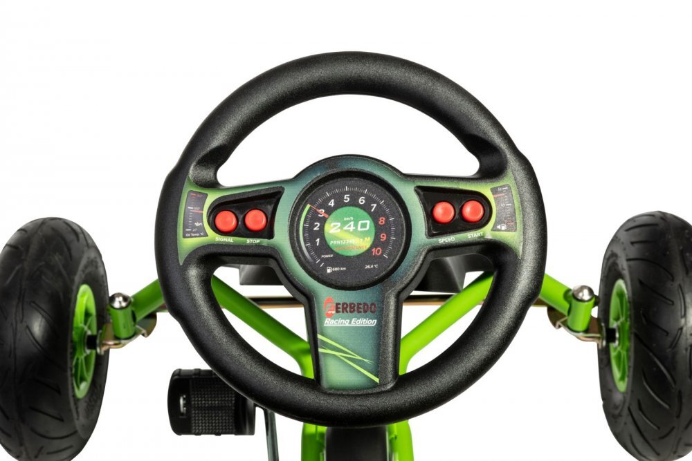 Ferbedo Kart AR8G Air Racer verde scaun ajustabil functie free-wheel roti pneumatice cu rulmenti frana de mana volan cu sunete 111 X 72 X h66 cm