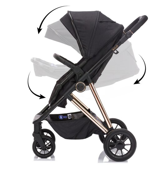 FILLIKID Carucior 2 in 1 pentru copii Fill Elix Black transformabil reversibil cu spatar reglabil si suspensii husa pentru picioare inclusa