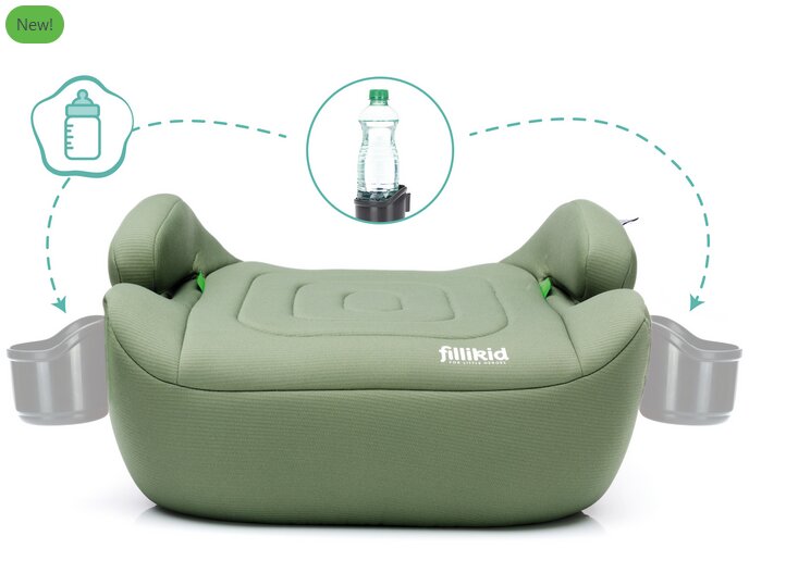 FILLIKID Inaltator auto cu isofix Luxe Flip green grupa 23 Fililikd cu suport integrat pentru sticle