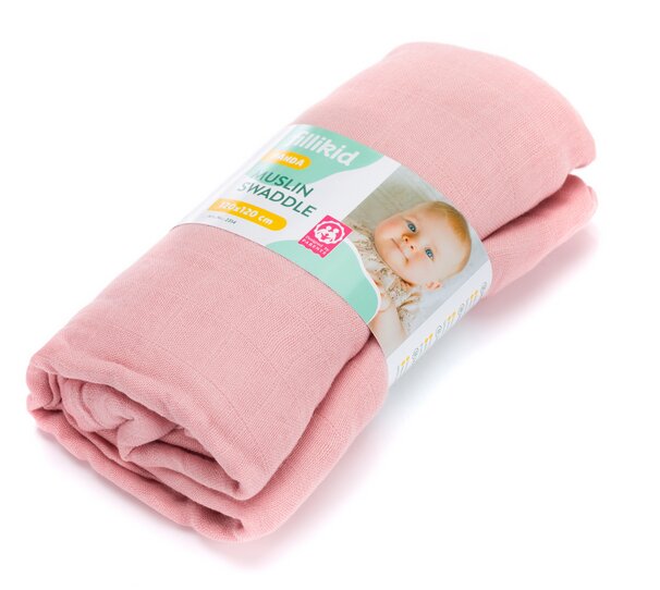 FILLIKID Muselina de infasat Swaddle Rose din bambus si bumbac 120x120 cm