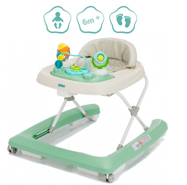 FILLIKID Premergator pentru copii Green cu jucarie opritor de siguranta reglabil pe incaltime si pliabil
