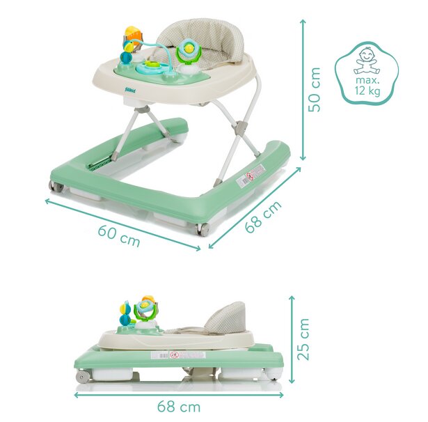 FILLIKID Premergator pentru copii Green cu jucarie opritor de siguranta reglabil pe incaltime si pliabil