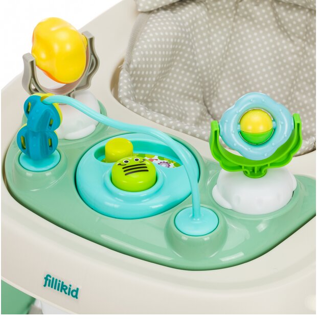 FILLIKID Premergator pentru copii Green cu jucarie opritor de siguranta reglabil pe incaltime si pliabil
