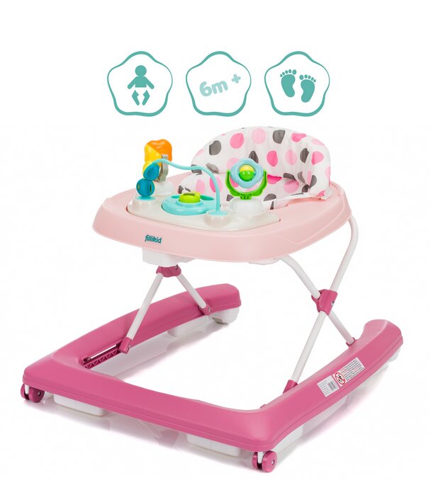 FILLIKID Premergator pentru copii Pink cu jucarie opritor de siguranta reglabil pe incaltime si pliabil