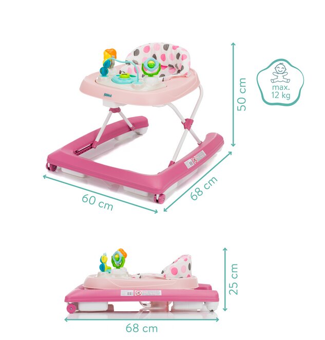 FILLIKID Premergator pentru copii Pink cu jucarie opritor de siguranta reglabil pe incaltime si pliabil
