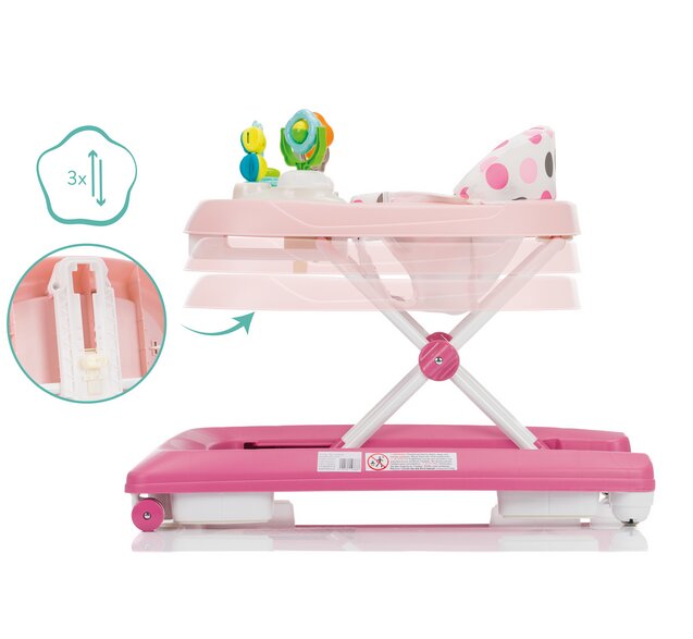 FILLIKID Premergator pentru copii Pink cu jucarie opritor de siguranta reglabil pe incaltime si pliabil