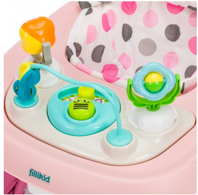 FILLIKID Premergator pentru copii Pink cu jucarie opritor de siguranta reglabil pe incaltime si pliabil
