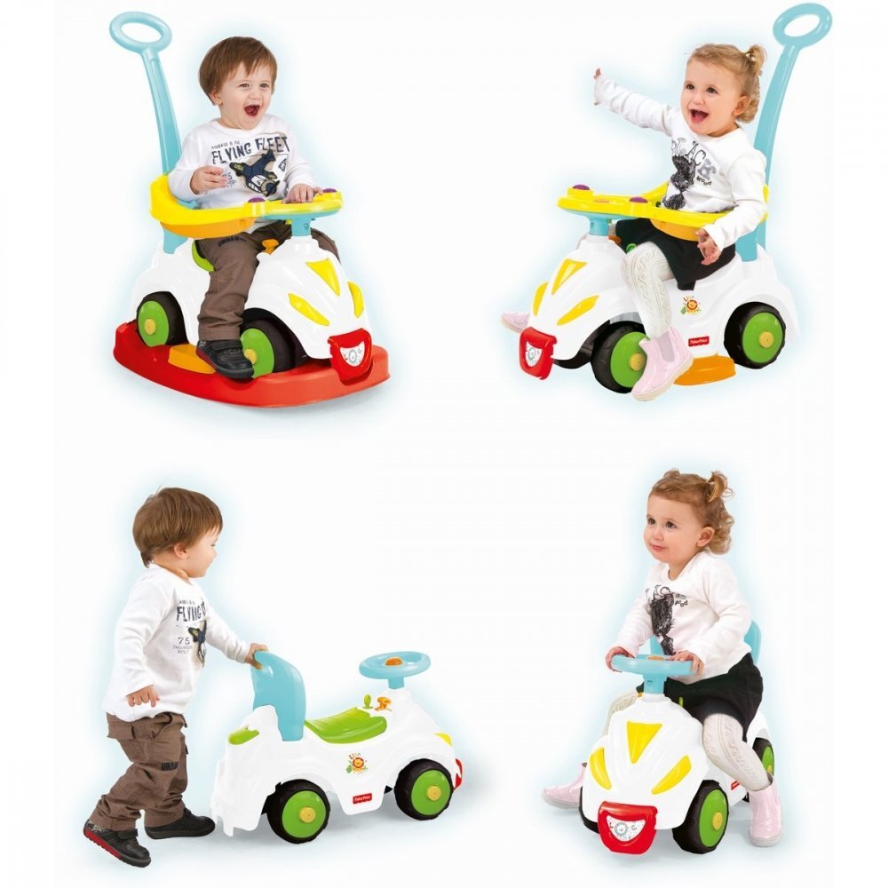 FISHER PRICE Masinuta copii fara pedale 4 in 1 Ride on rocker prevazuta cu maner si protectie laterala suport pentru picioare de la 12 luni pana la 23 kg