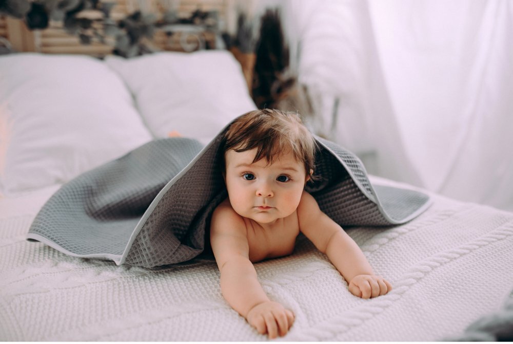 Floo for Baby Prosop de baie din bumbac cu capison si urechiuse Waffle Iepuras Grafit